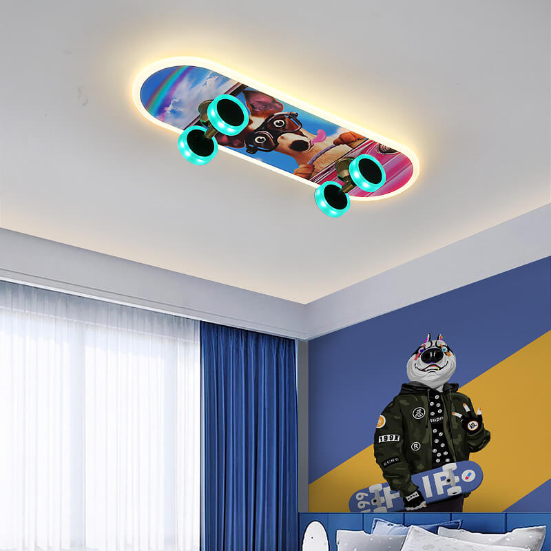 Creative Cartoon Skateboard LED Kids’ Flush Mount Ceiling Light – Acrylic Ceiling Fixture