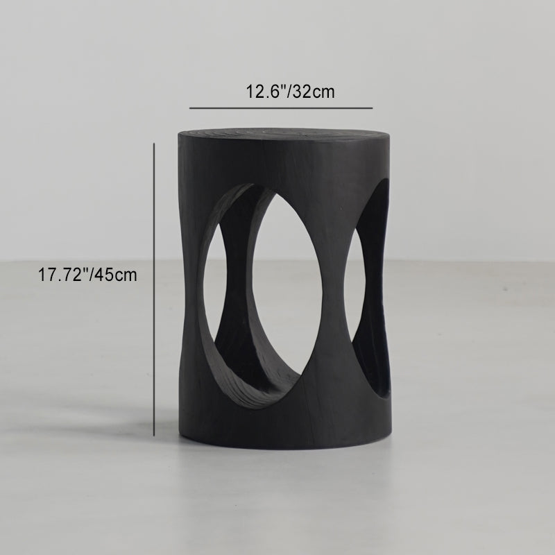 Traditional Japanese Wabi-Sabi Wood End Table with Geometric Design - Living Room Accent