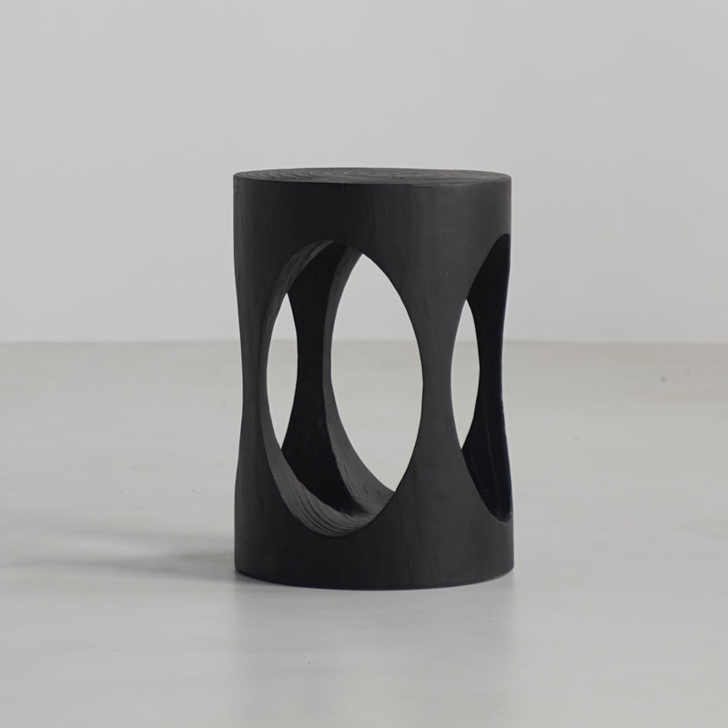 Traditional Japanese Wabi-Sabi Wood End Table with Geometric Design - Living Room Accent