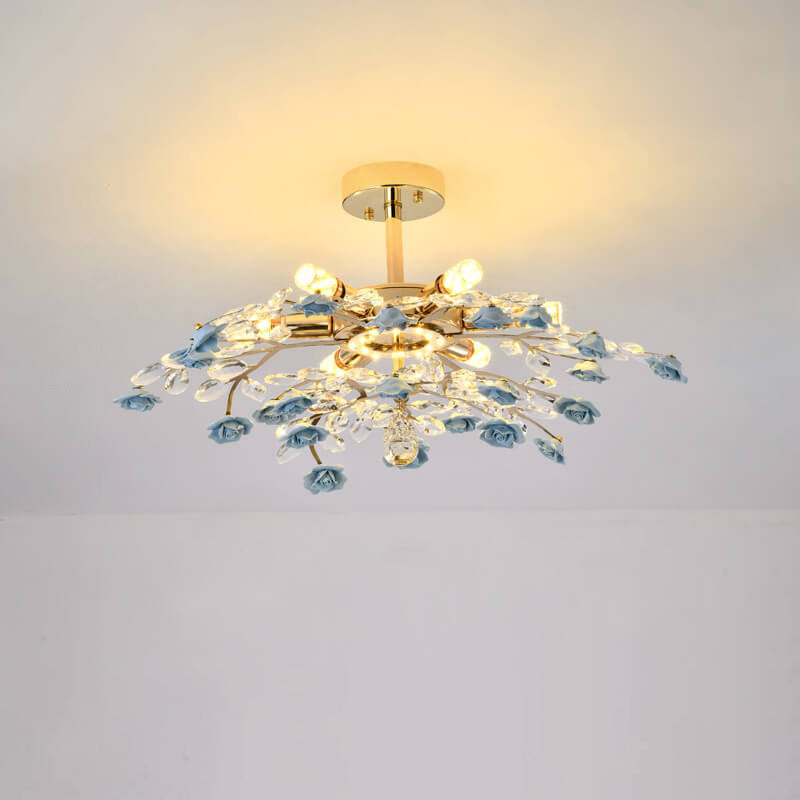 Modern Luxury Rose Iron & Ceramic Crystal Chandelier – 6/7/8-Light Options