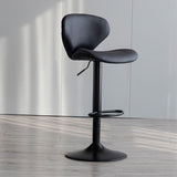 Contemporary Curved PU Leather Liftable Swivel Bar Stool with Backrest and Footrest for Dining Room