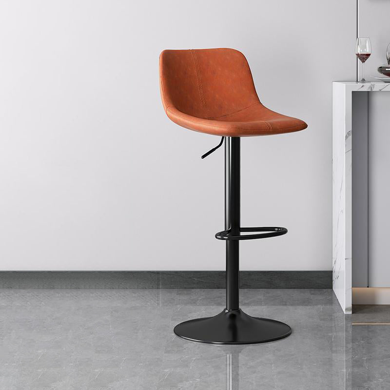 Luxurious Contemporary Curved Faux Leather Bar Stool – Height-Adjustable, Swivel, with Backrest and Footrest for Dining Room