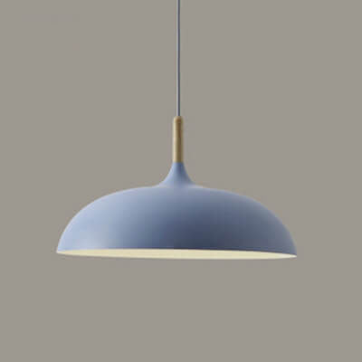Modern Metal and Wood Dome Pendant Light — 1-Light, Wooden Top