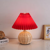 Chic Nordic Rattan Fabric Pleated Conic Ball LED Table Lamp for Bedroom - Modern Ambient Lighting