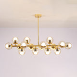 Contemporary Scandinavian Long Round Globe Iron & Glass 16-Light Island Pendant Chandelier for Dining Room