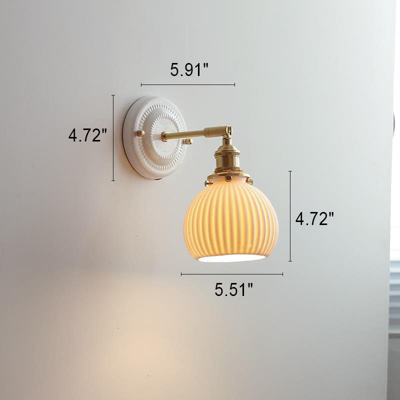 Vintage Japanese Ceramic & Brass 1-Light Wall Sconce Lamp