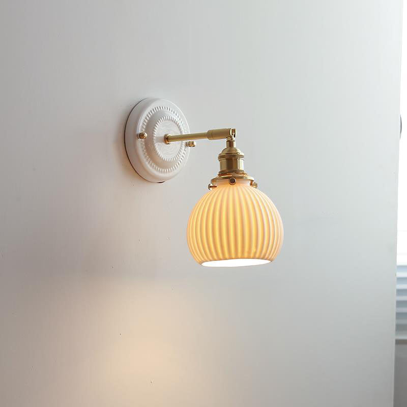Vintage Japanese Ceramic & Brass 1-Light Wall Sconce Lamp
