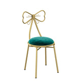 Contemporary Bow-Shape Velvet Upholstered Round Vanity Stool with Backrest - PU Leather & Metal Frame for Bedroom