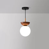Nordic Japanese Glass Orb Ceiling Light — Wood Grain Iron Finish, 1-Light