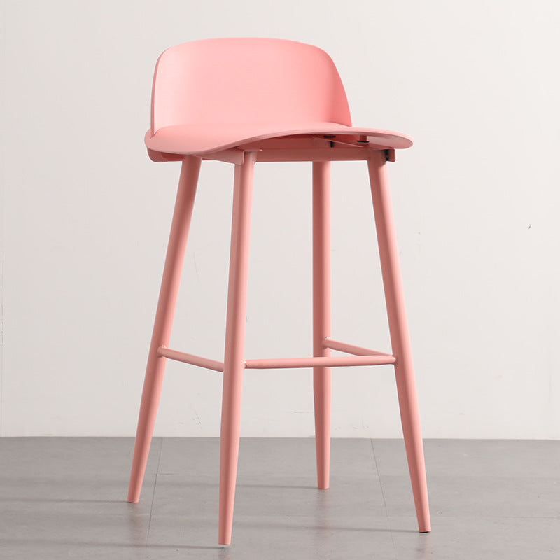 Sleek Modern Minimalist Rectangular Carbon Steel Bar Stool with Plastic Backrest for Dining Room