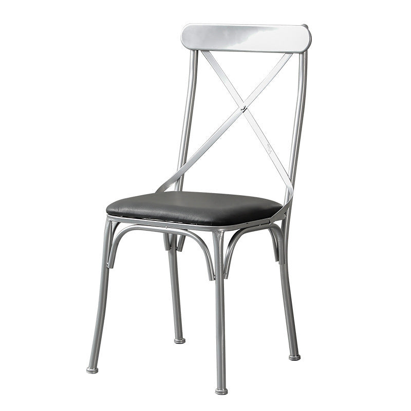 Contemporary Industrial PU Leather, Wood & Iron Dining Chair & Table Set with Square X-Back for Dining Room