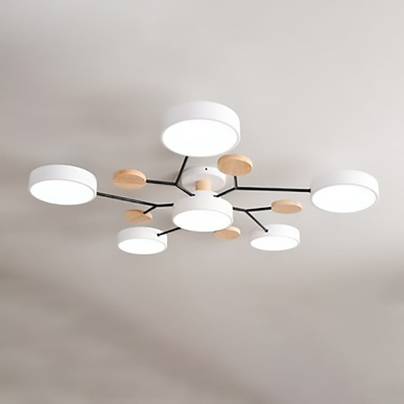 Contemporary Scandinavian LED Ceiling Light with Round Molecule Branch Design, Semi-Flush Mount for Living Room