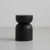 Traditional Japanese Wabi-Sabi Wood End Table with Geometric Design - Living Room Accent