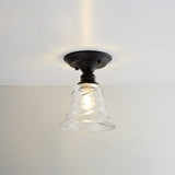 Chic Nordic Vintage Glass Floral Round Geometry 1-Light Semi-Flush Mount Ceiling Light
