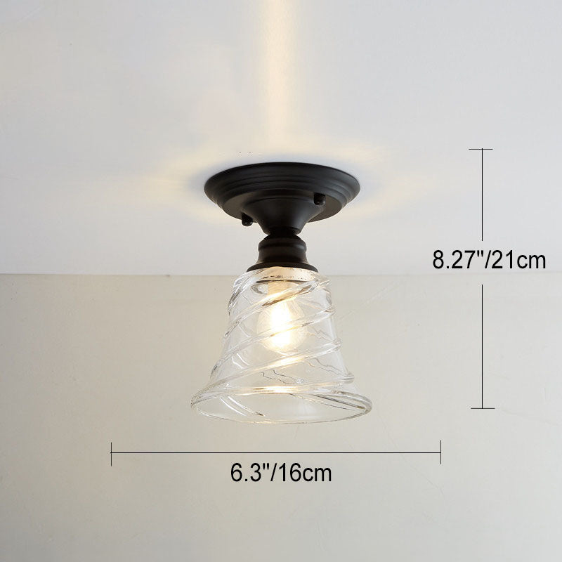 Chic Nordic Vintage Glass Floral Round Geometry 1-Light Semi-Flush Mount Ceiling Light