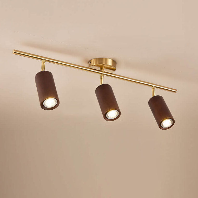 Nordic Minimalist Walnut Wood LED Track Spotlight — Linear Ceiling Light (1–4 Lights), Semi-Flush Mount