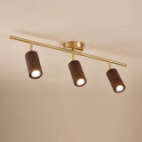 Nordic Minimalist Walnut Wood LED Track Spotlight — Linear Ceiling Light (1–4 Lights), Semi-Flush Mount