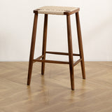Elegant Traditional Japanese Rectangular Rope-Woven Wooden Bar Stool for the Dining Room
