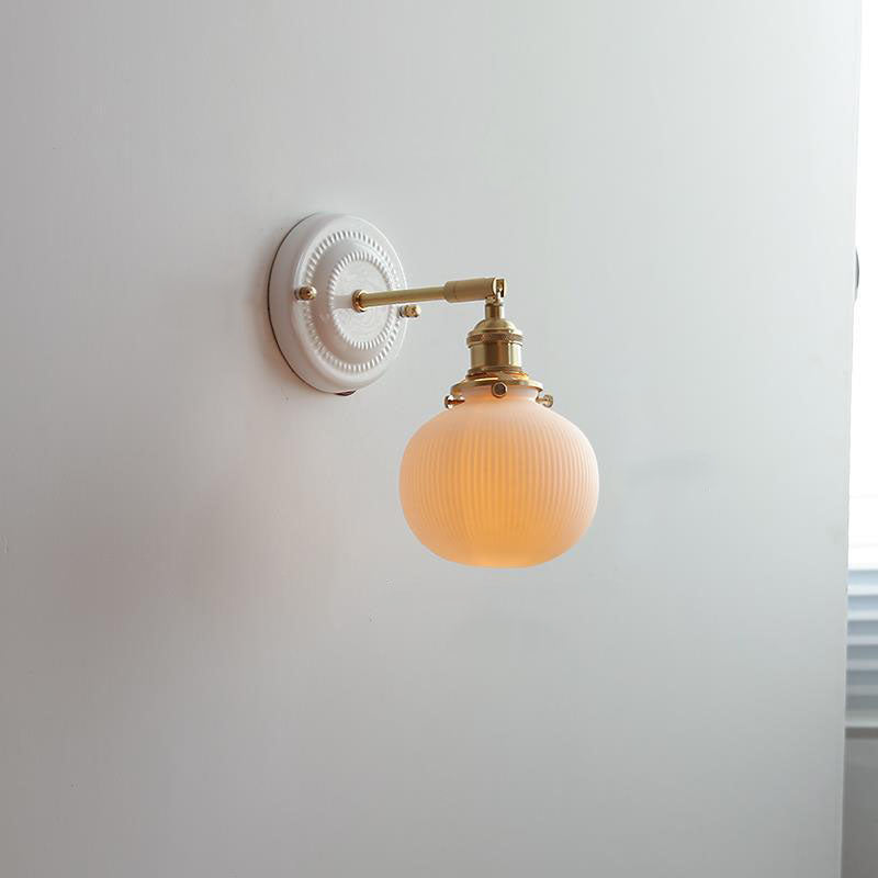 Vintage Japanese Ceramic & Brass 1-Light Wall Sconce Lamp
