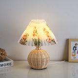 Chic Nordic Rattan Fabric Pleated Conic Ball LED Table Lamp for Bedroom - Modern Ambient Lighting