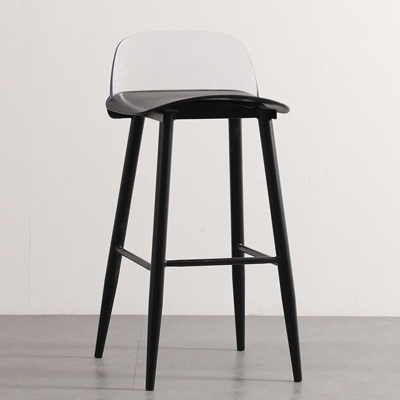 Sleek Modern Minimalist Rectangular Carbon Steel Bar Stool with Plastic Backrest for Dining Room