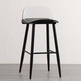 Sleek Modern Minimalist Rectangular Carbon Steel Bar Stool with Plastic Backrest for Dining Room