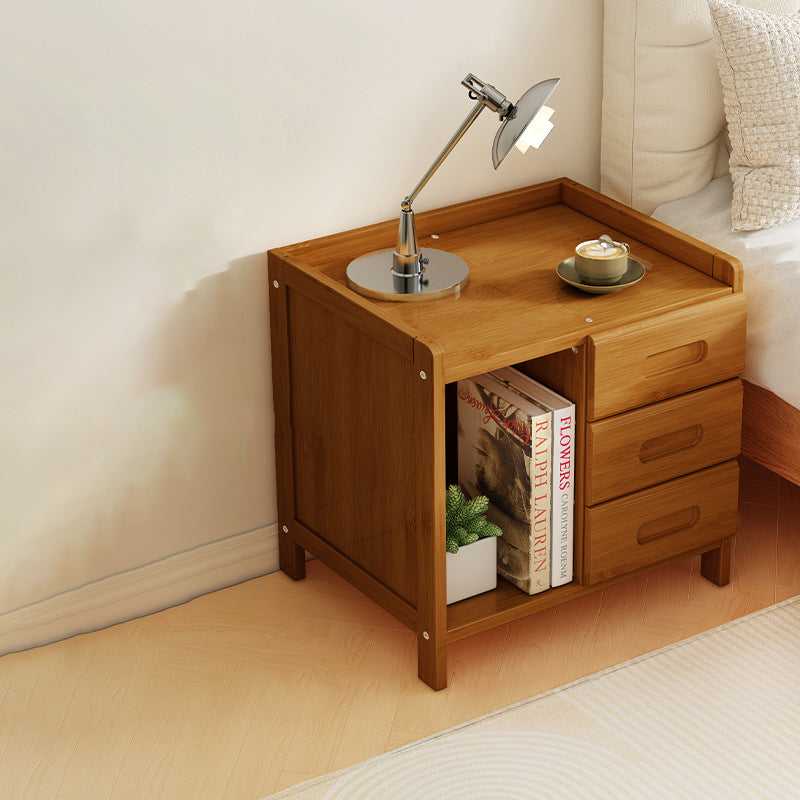 Sleek Modern Minimalist Rectangular Bamboo Nightstand with One-Third Drawer for Bedroom
