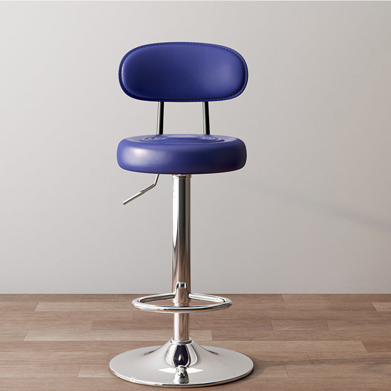 Modern Minimalist Round Upholstered Bar Stool with Curved Backrest in Microfiber Leather & Metal – Ideal Dining Room Chair