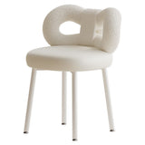 Modern Art Deco Butterfly Knot Vanity Stool – Round Lambswool and Faux Leather Seat, Metal Frame, Backrest, Armless, for Bedroom