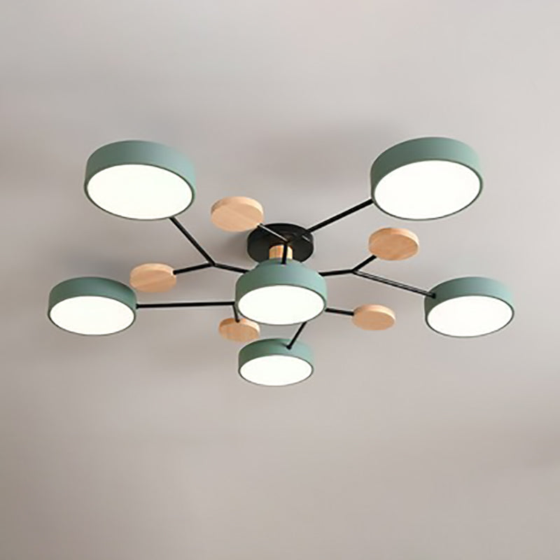 Contemporary Scandinavian LED Ceiling Light with Round Molecule Branch Design, Semi-Flush Mount for Living Room