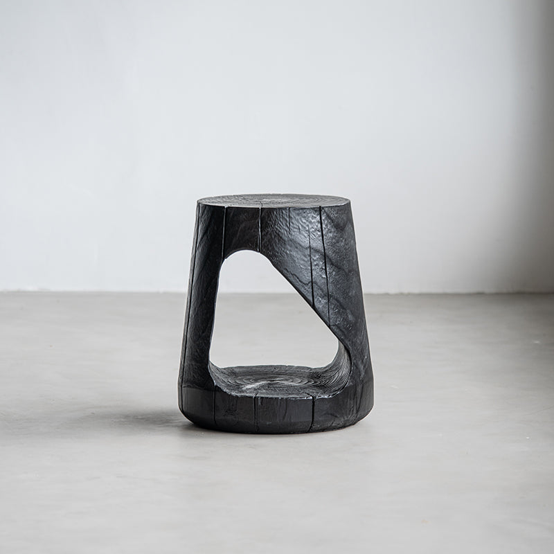 Traditional Japanese Wabi-Sabi Wood End Table with Geometric Design - Living Room Accent