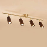 Nordic Minimalist Walnut Wood LED Track Spotlight — Linear Ceiling Light (1–4 Lights), Semi-Flush Mount