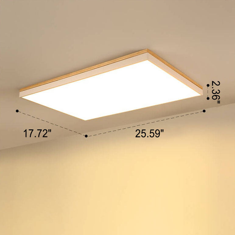 Nordic Solid Wood LED Flush-Mount Ceiling Light — Minimalist Square/Rectangular Design