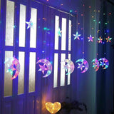 Solar-Powered LED Curtain Lights – Star & Moon Design, Outdoor Christmas String Lights for Patio, Garden and Camping