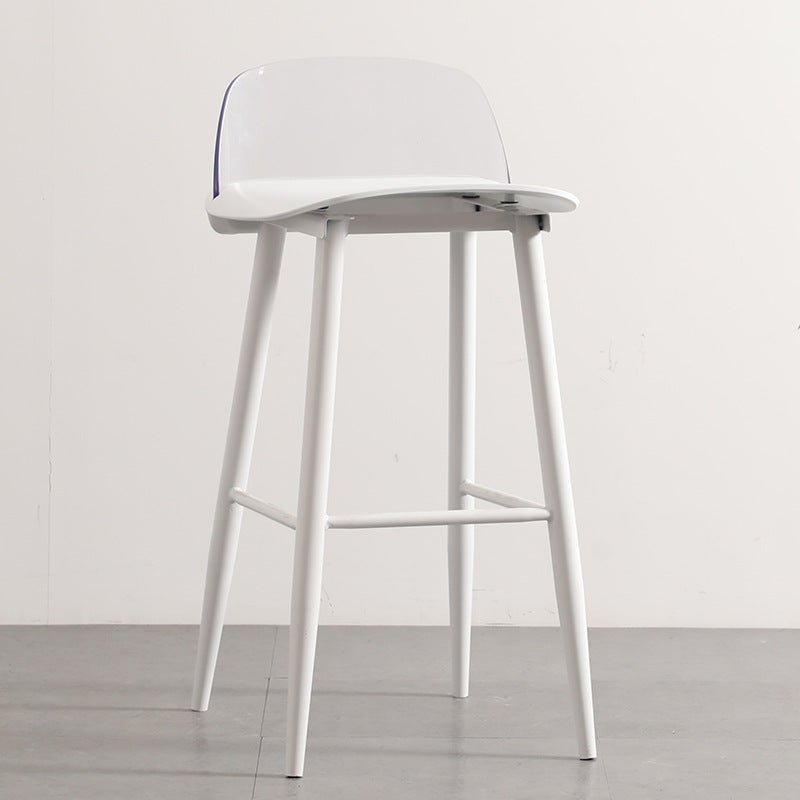 Sleek Modern Minimalist Rectangular Carbon Steel Bar Stool with Plastic Backrest for Dining Room
