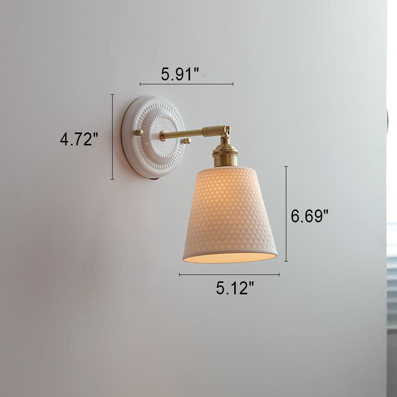Vintage Japanese Ceramic & Brass 1-Light Wall Sconce Lamp
