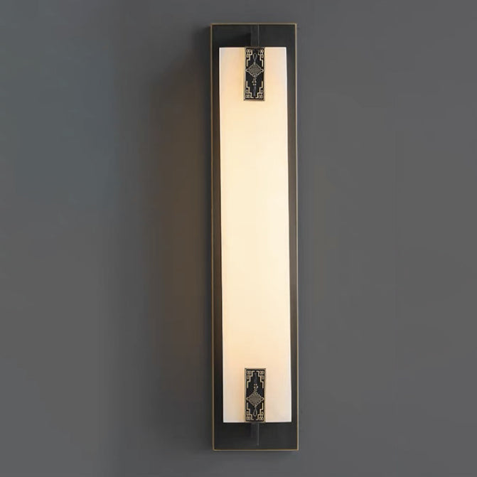 Elegant Modern-Transitional Rectangular Copper-Marble LED Outdoor Wall Sconce Lamp for Patio