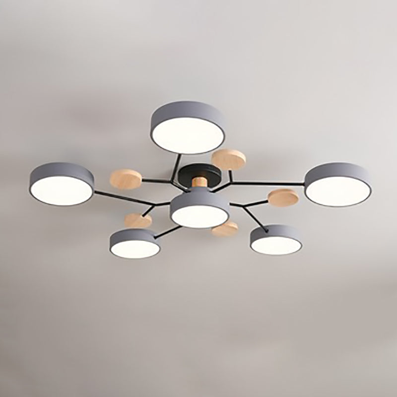 Contemporary Scandinavian LED Ceiling Light with Round Molecule Branch Design, Semi-Flush Mount for Living Room