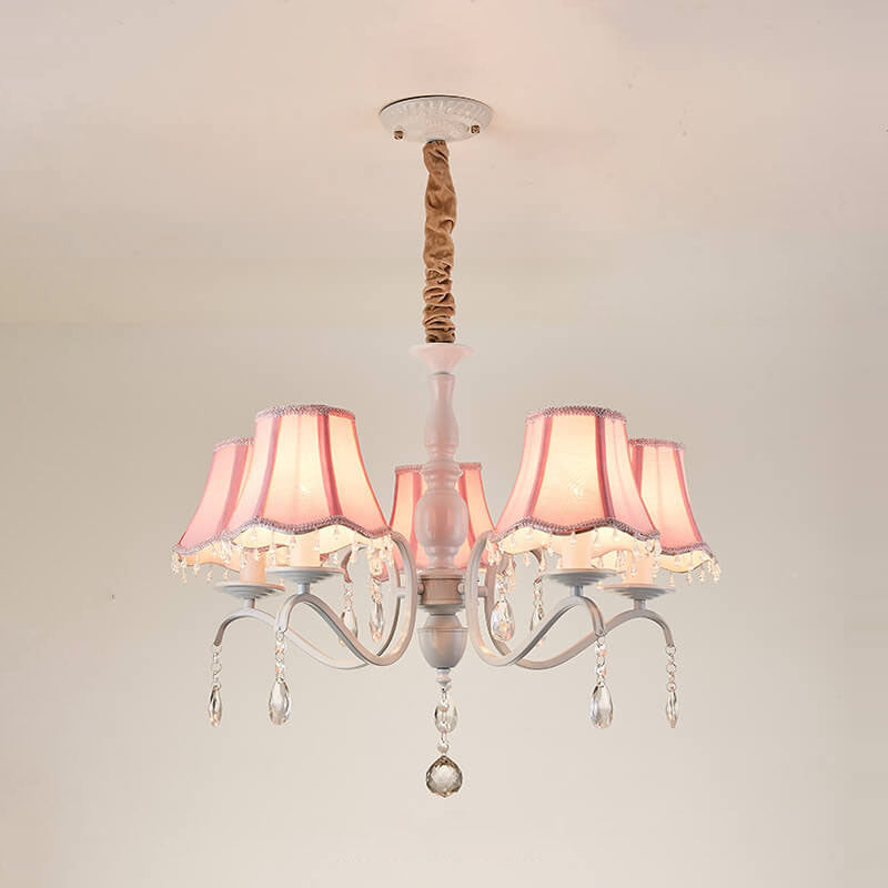 Elegant Modern Cone Iron Crystal Fabric Chandelier – 5/6/8-Light Options