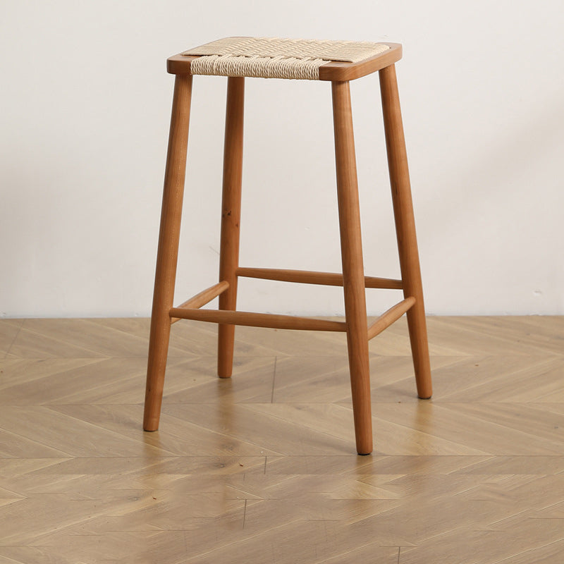 Elegant Traditional Japanese Rectangular Rope-Woven Wooden Bar Stool for the Dining Room