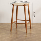Elegant Traditional Japanese Rectangular Rope-Woven Wooden Bar Stool for the Dining Room