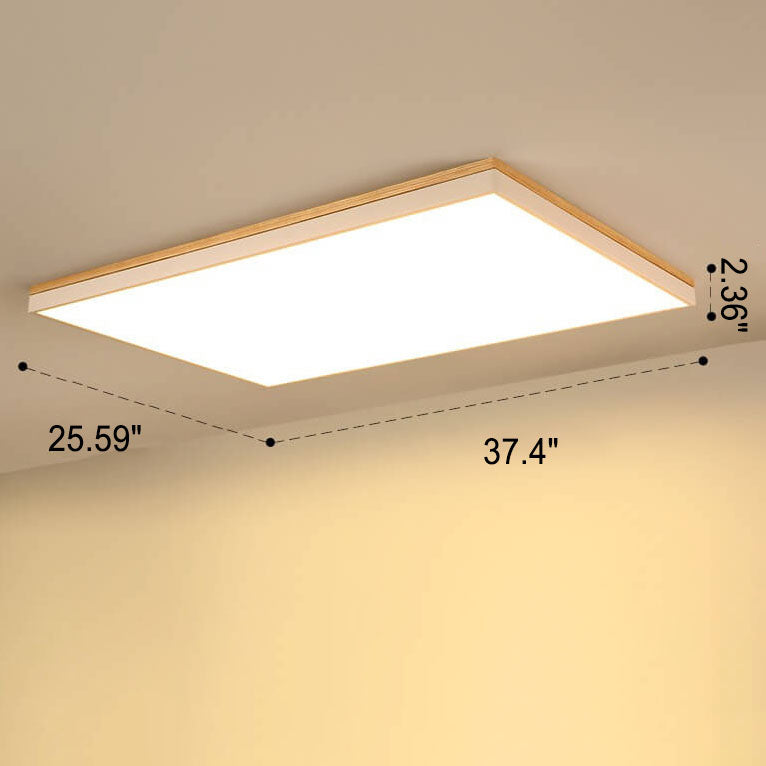 Nordic Solid Wood LED Flush-Mount Ceiling Light — Minimalist Square/Rectangular Design