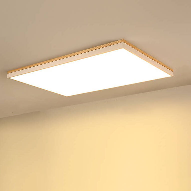 Nordic Solid Wood LED Flush-Mount Ceiling Light — Minimalist Square/Rectangular Design