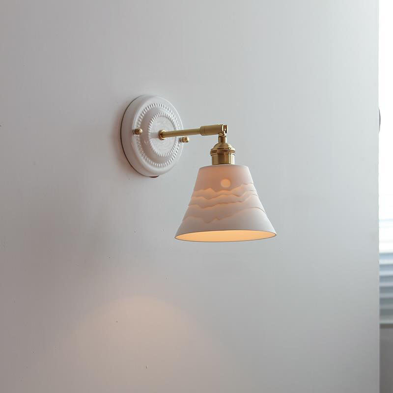 Vintage Japanese Ceramic & Brass 1-Light Wall Sconce Lamp