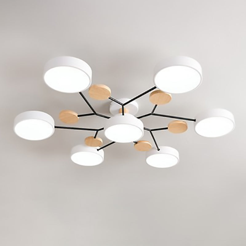 Contemporary Scandinavian LED Ceiling Light with Round Molecule Branch Design, Semi-Flush Mount for Living Room