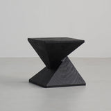 Traditional Japanese Wabi-Sabi Wood End Table with Geometric Design - Living Room Accent