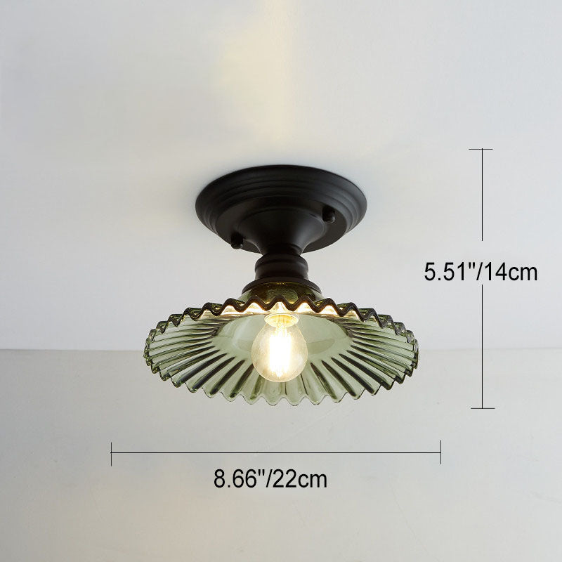 Chic Nordic Vintage Glass Floral Round Geometry 1-Light Semi-Flush Mount Ceiling Light