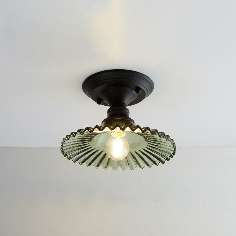Chic Nordic Vintage Glass Floral Round Geometry 1-Light Semi-Flush Mount Ceiling Light