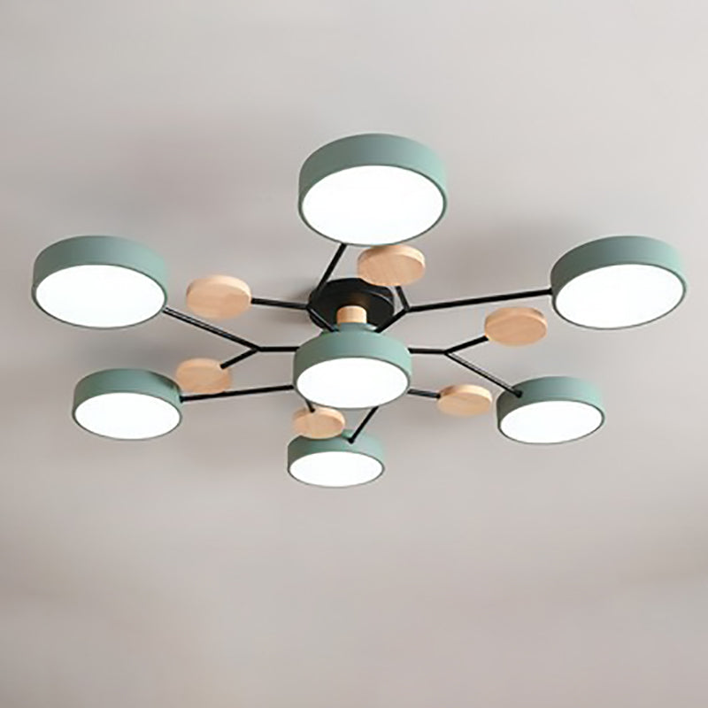 Contemporary Scandinavian LED Ceiling Light with Round Molecule Branch Design, Semi-Flush Mount for Living Room
