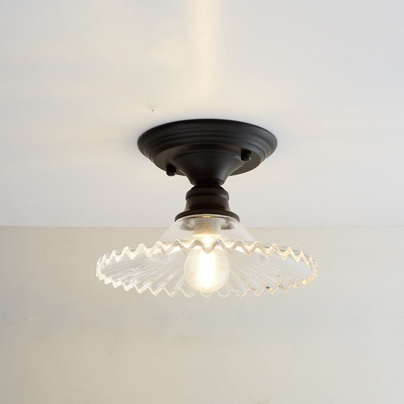 Chic Nordic Vintage Glass Floral Round Geometry 1-Light Semi-Flush Mount Ceiling Light